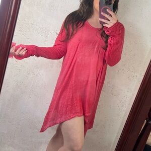 Johnny Was Pete & Greta 100% Linen Red long Sleeve Top Size Small Boho Lagenlook